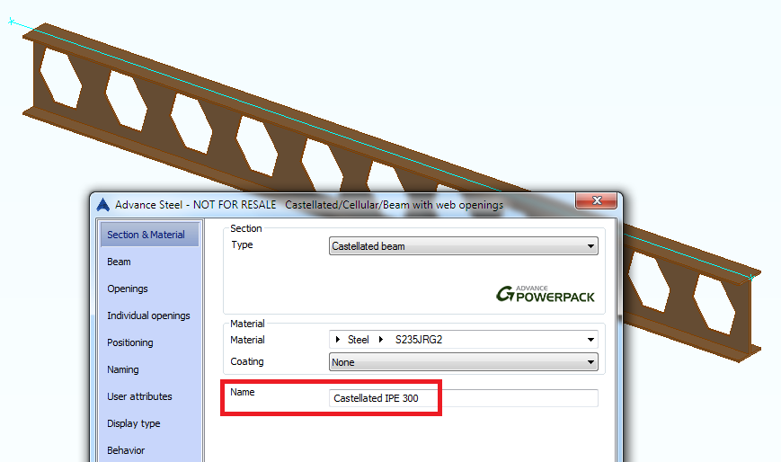 How does a castellated/cellular beam or a beam with openings appear in details, BOM and NC files