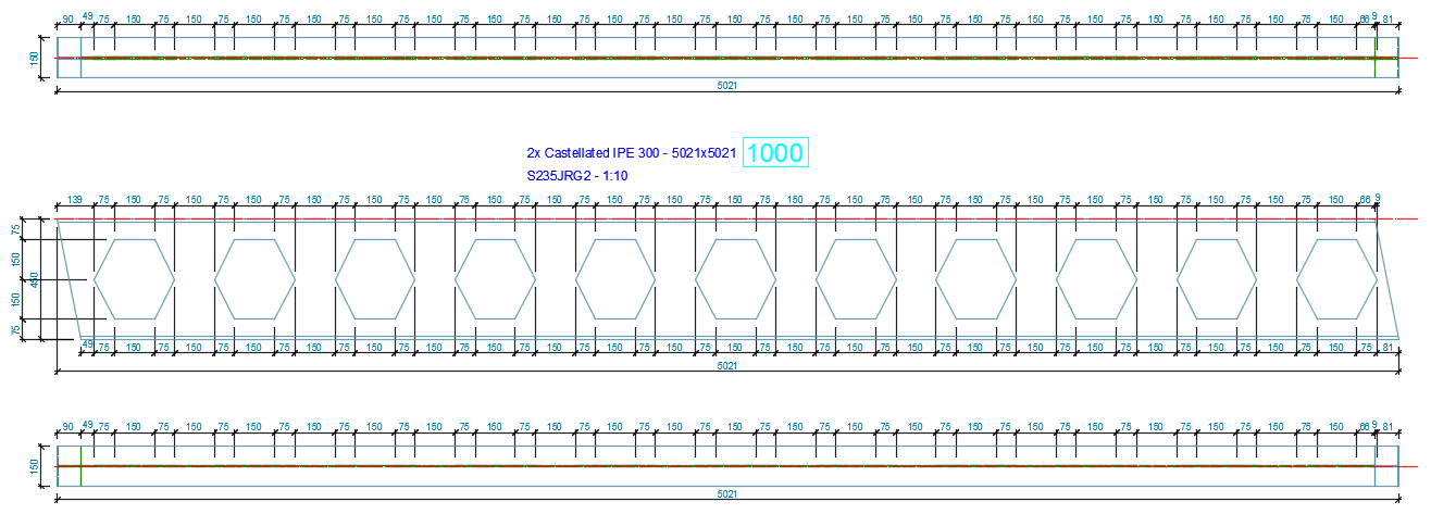 How does a castellated/cellular beam or a beam with openings appear in details, BOM and NC files?