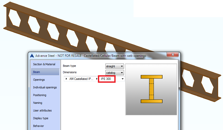 How does a castellated/cellular beam or a beam with openings appear in details, BOM and NC files?