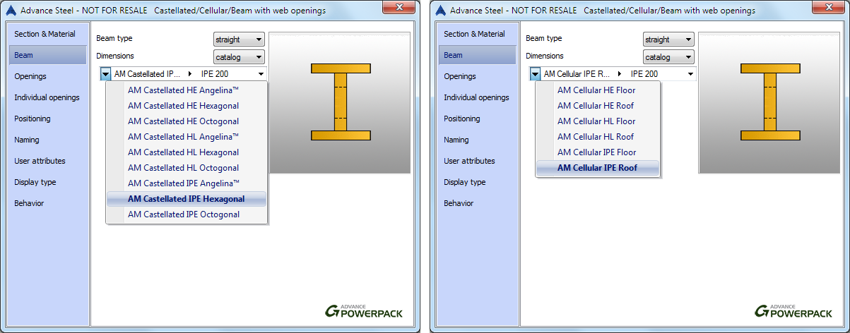 How the castellated/cellular beams from catalogue or user defined are modeled?